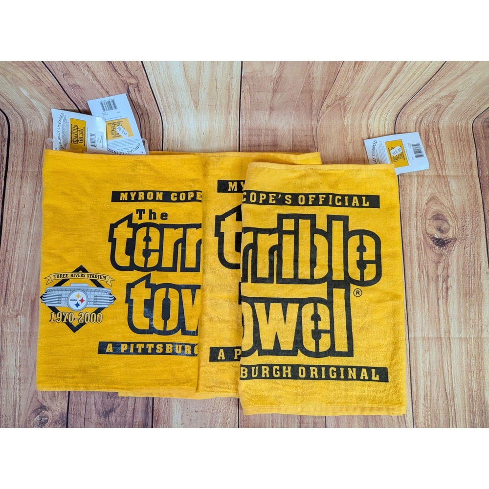 Lot of 3 Pittsburgh Steelers Myron Cope Terrible Towels Three Rivers Stadium NEW